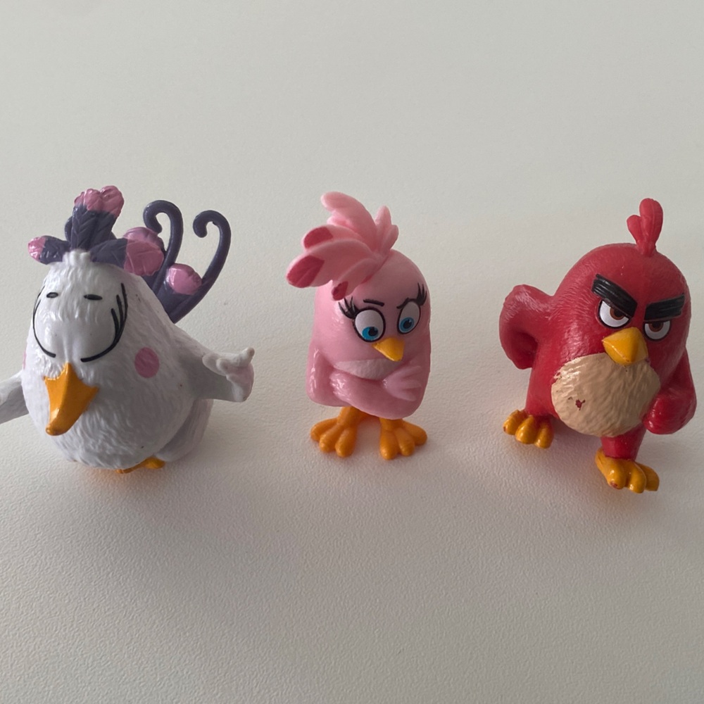 Three Cute Angry Birds Figurines - Red, Pink, White